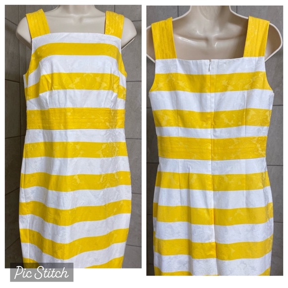 NWT Ann Taylor sunflower yellow and white fitted sheath dress, size 6 - Picture 1 of 11